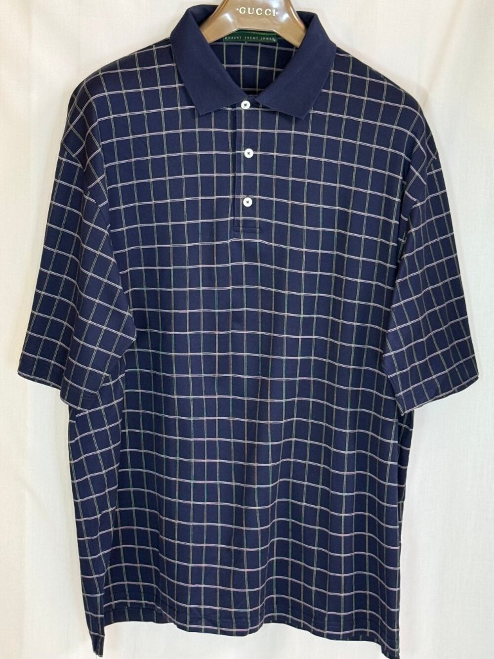 Robert Trent Jones Mens Short Sleeves w/ Collar Plaid Polo Shirt- Mdnt Blue -XL
